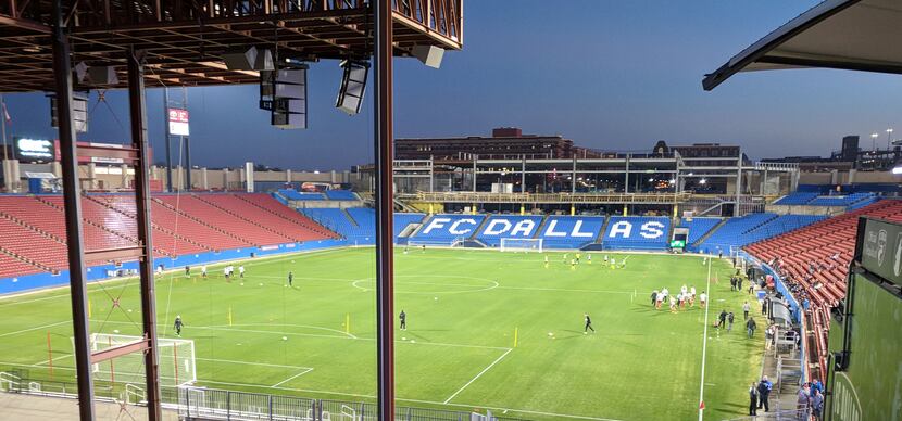 The new south end seats at Toyota Stadium spell out FC Dallas.