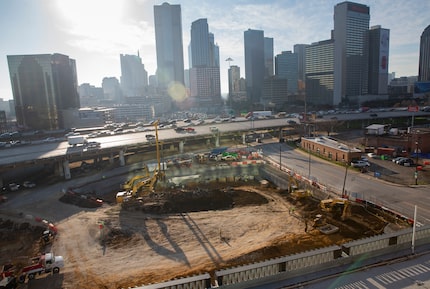 Ongoing construction on Uber's new corporate office seen from the company's current Deep...