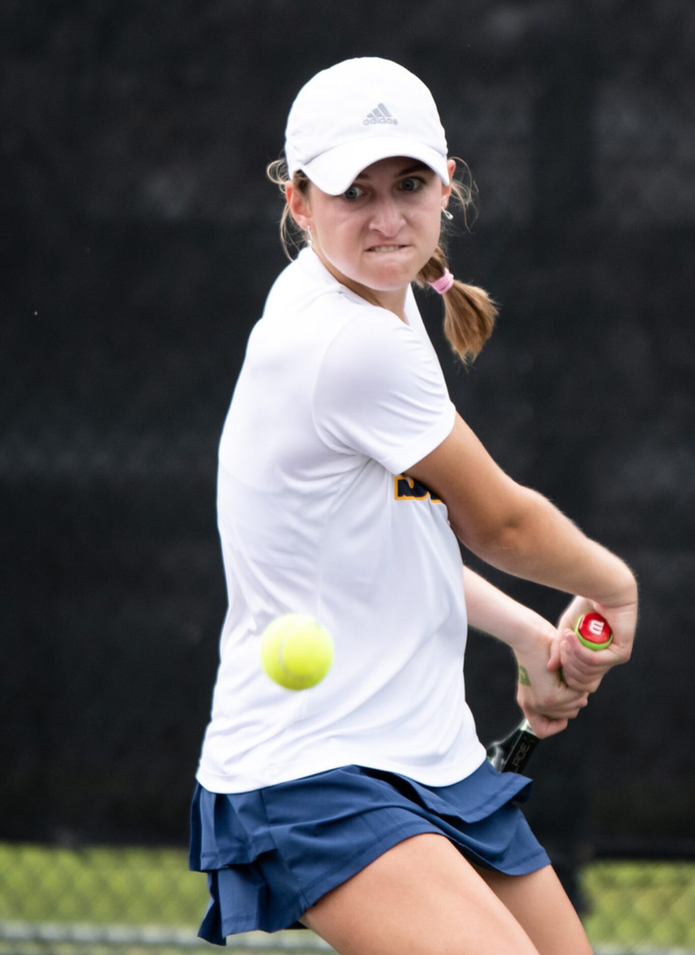 Highland Park's Bridget Stammel returns the ball in a singles match against Little Elm's...