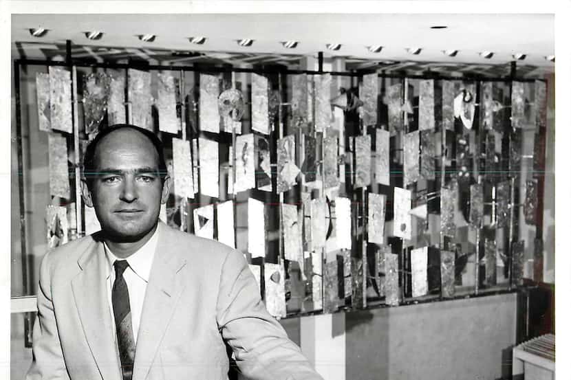 Harry Bertoia stands before his screen at the Dallas Public Library, in 1955.