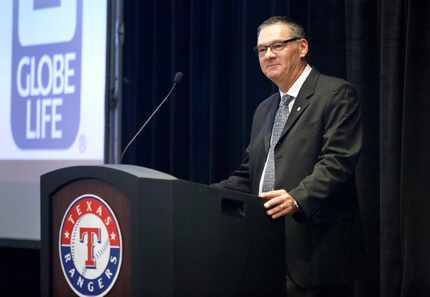 Globe Life Direct Response President and CEO Bill Leavell speaks after unveiling the new...