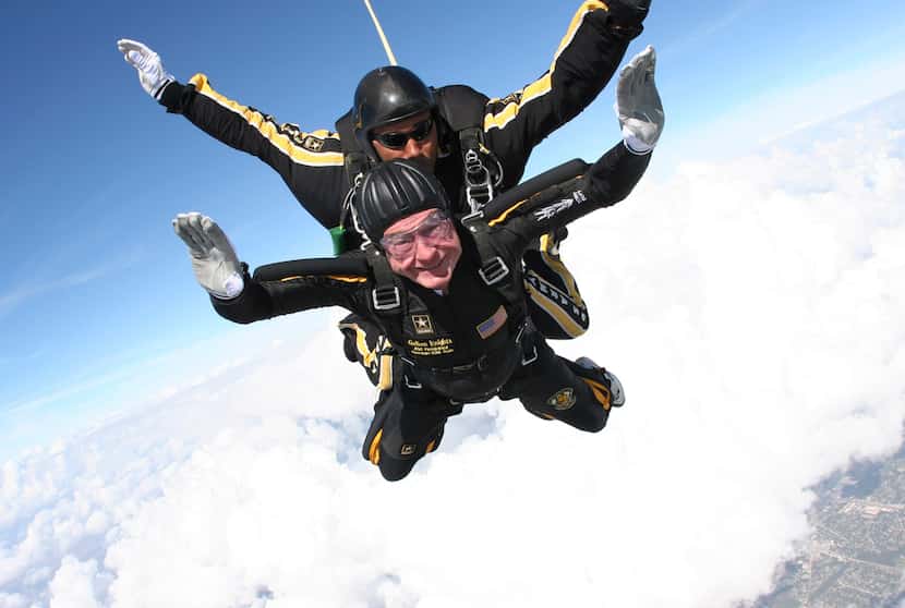 2007: Former President George H.W. Bush free-falls with U.S. Army Golden Knights parachute...
