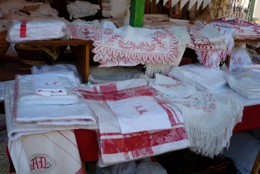 
Foire de Chatou, Paris, France - Torchons Red embroidered linen or hemp dish towels make...