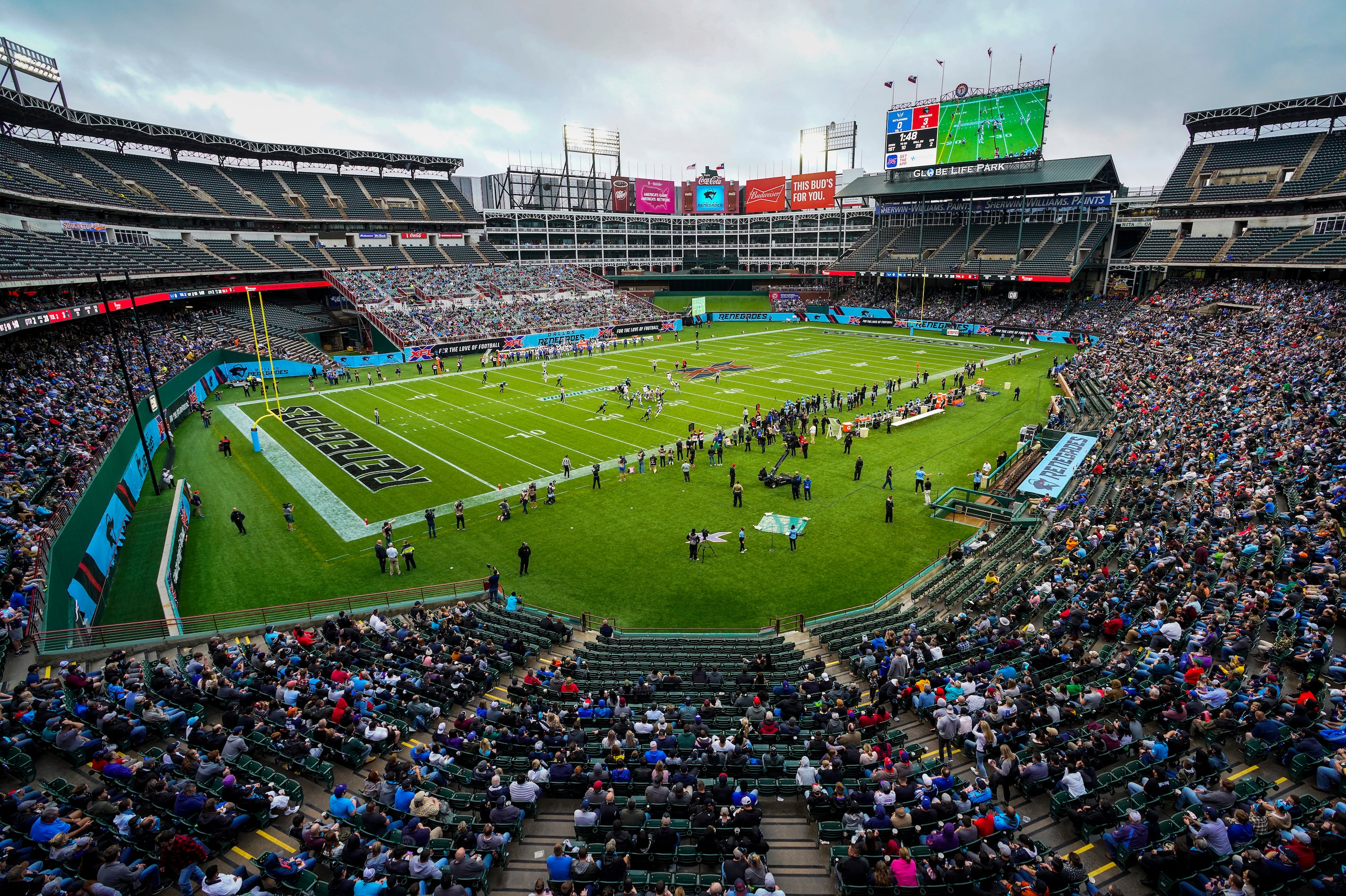 The St. Louis Battlehawks face off against the Dallas Renegades in an XFL football game at...