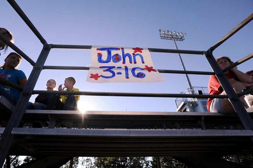 Cheerleaders at Kountze Middle School displayed faith-based  signs at a football game in 2012.