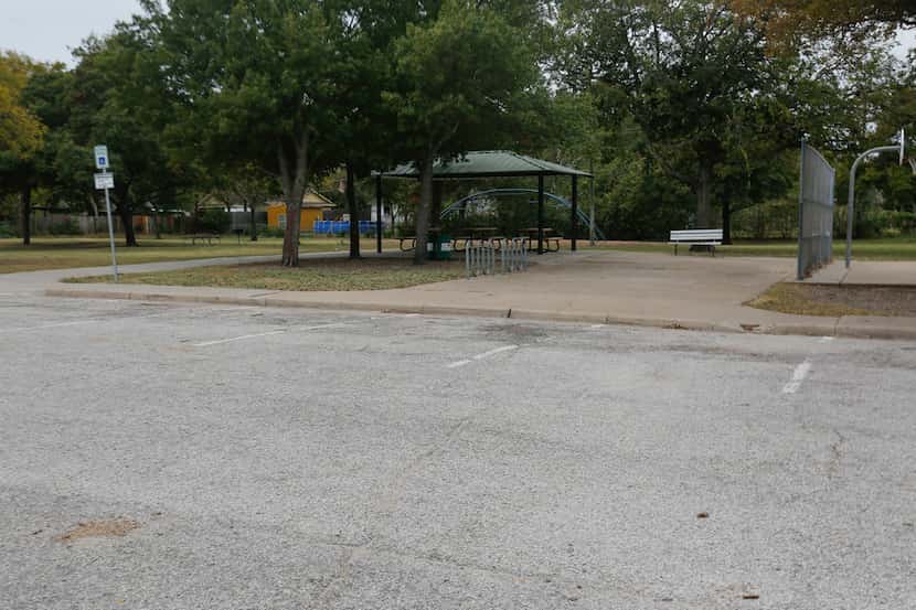 The pavilion and parking lot at Embree Park in east Garland, near the site of a fatal fight...
