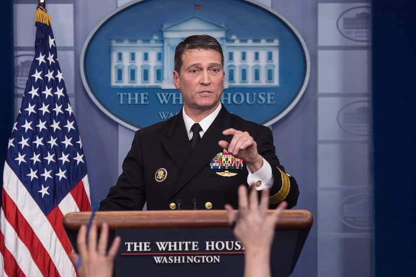 In this January 16, 2018, photo, White House physician Rear Adm. Ronny Jackson speaks to the...