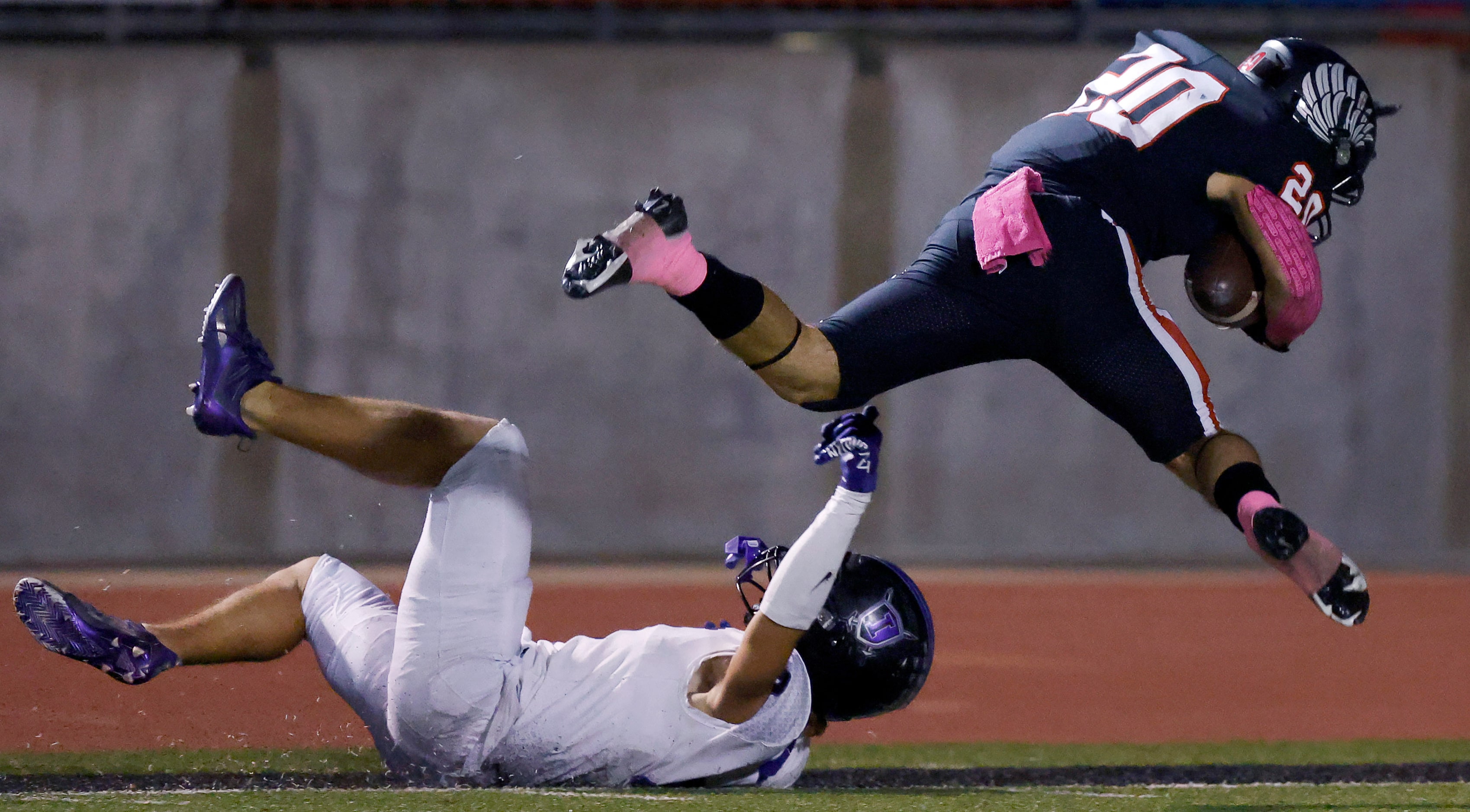 Frisco Independence defensive back Elijah Knott (9) makes a last second to stop of Argyle...