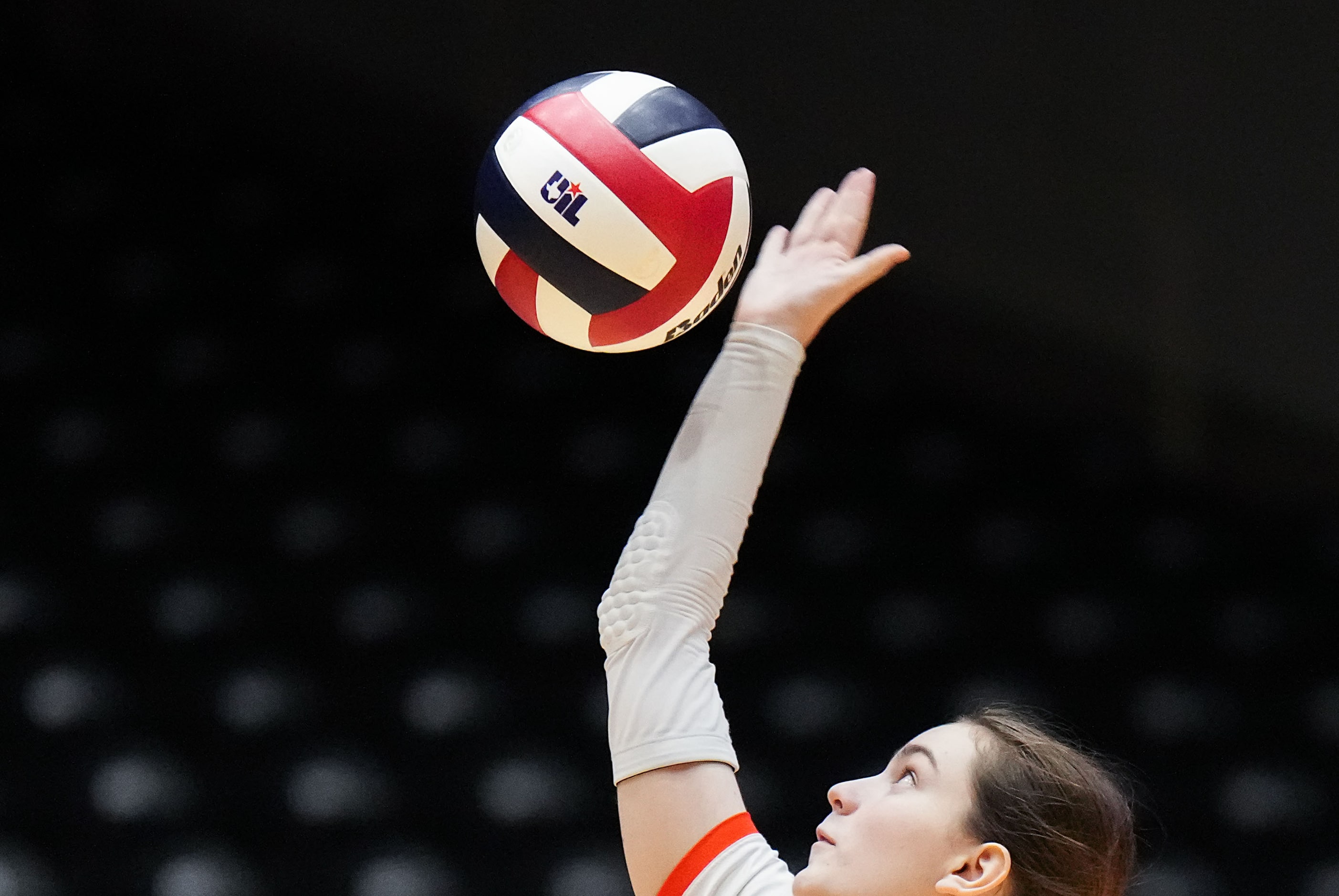 Frisco Wakeland's Abby Parkinson serves during the UIL Class 5A Division II volleyball state...