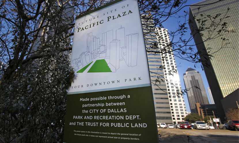 A sign heralds the future site of Pacific Plaza Park. (File Photo/Louis DeLuca) 