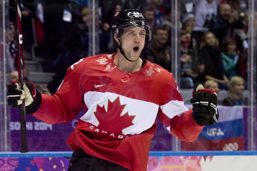 Jamie Benn of Canada celebrates his goal against the United States in second period of the...
