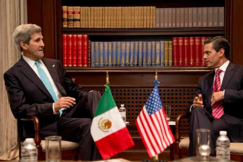 
Secretary of State John Kerry meets with Mexico's President Enrique Pena Nieto at the Los...