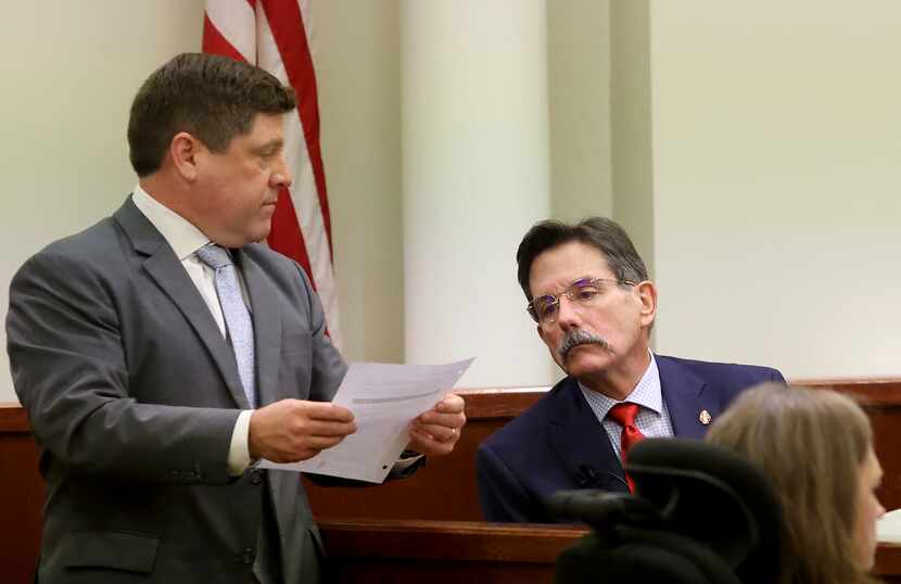 Assistant Tarrant County Criminal District Attorney Dale Smith, left, cross examines Jay...