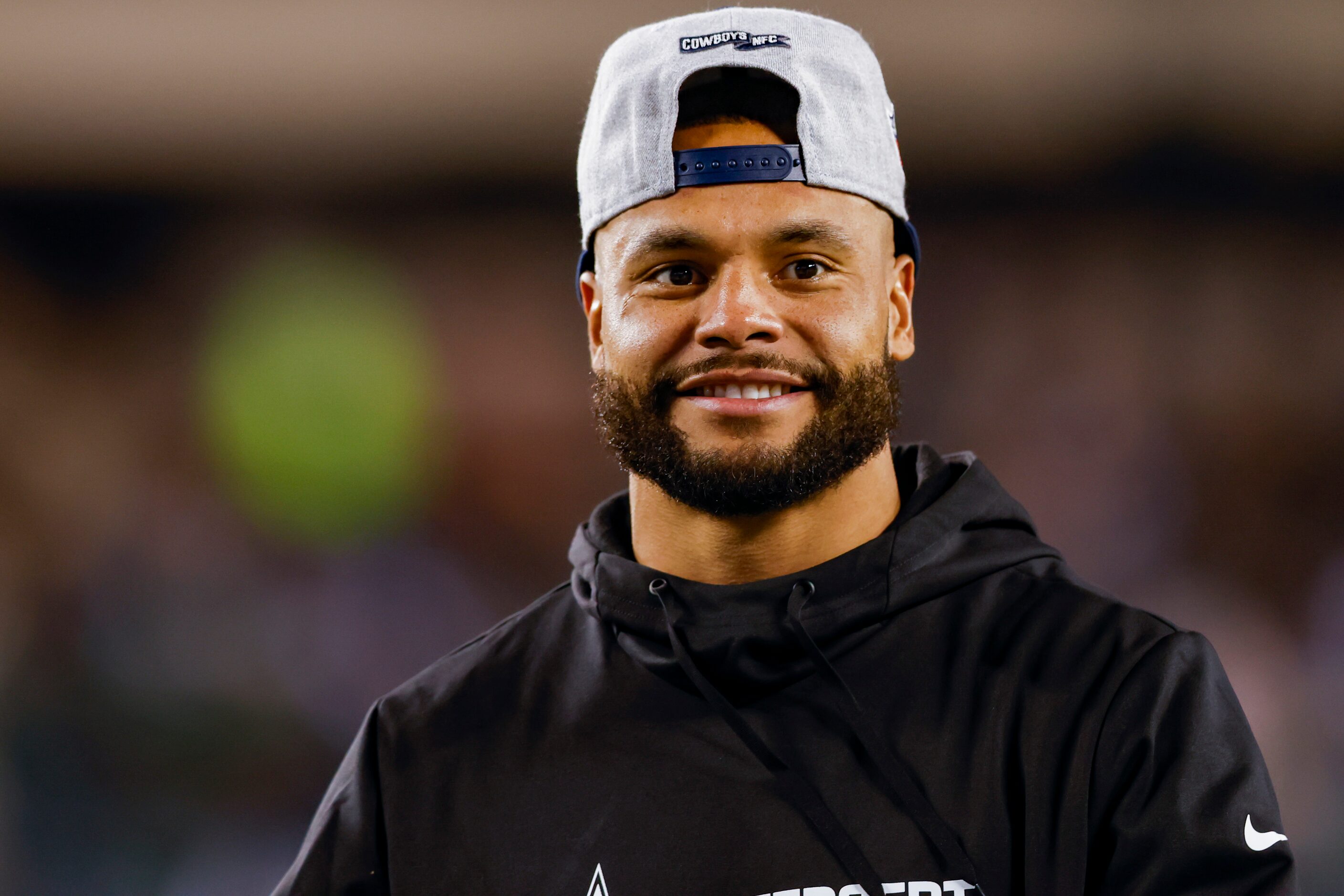 Dallas Cowboys quarterback Dak Prescott (4) on the field during warmups before the start of...