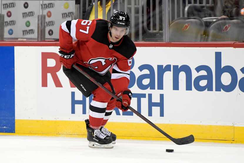 New Jersey Devils right wing Marian Studenic with the puck during the second period of an...