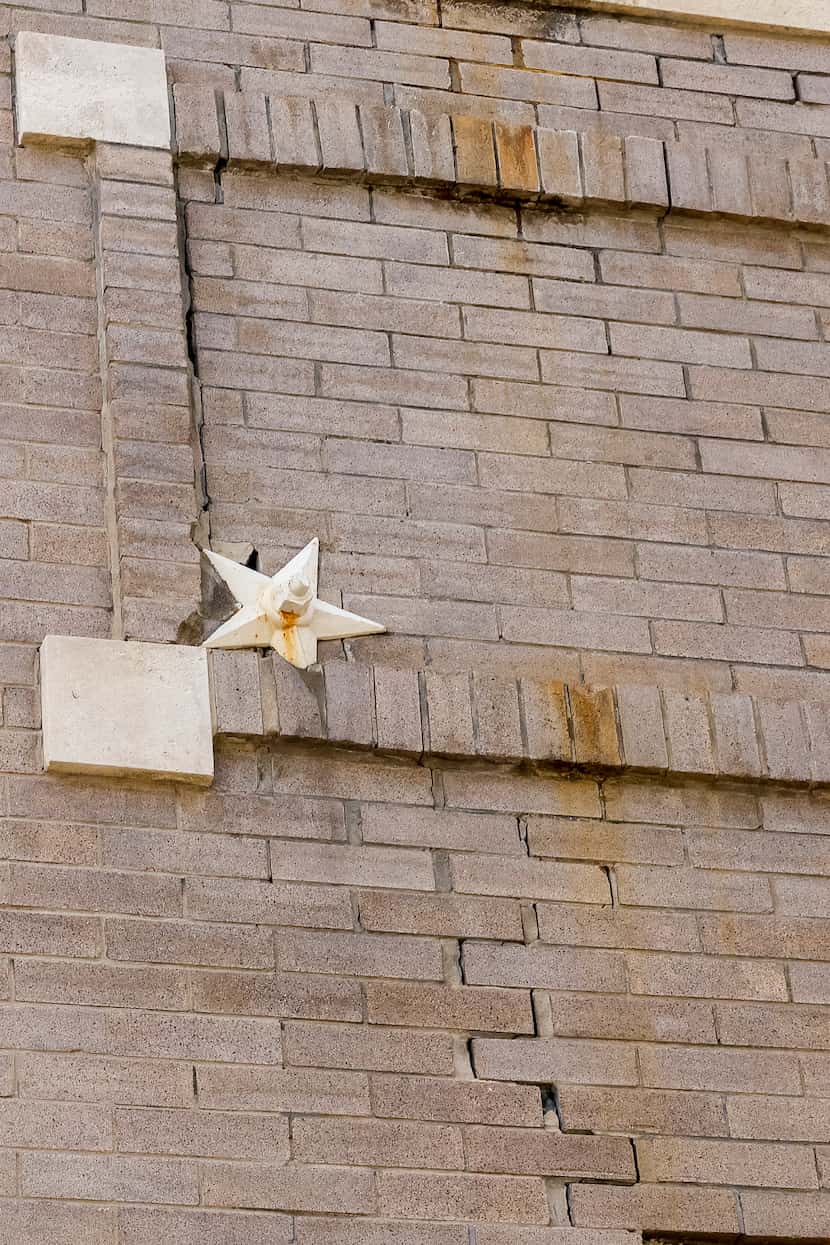 A crack runs through an exterior brick wall at Dallas Fire-Rescue Station No. 11, Tuesday,...