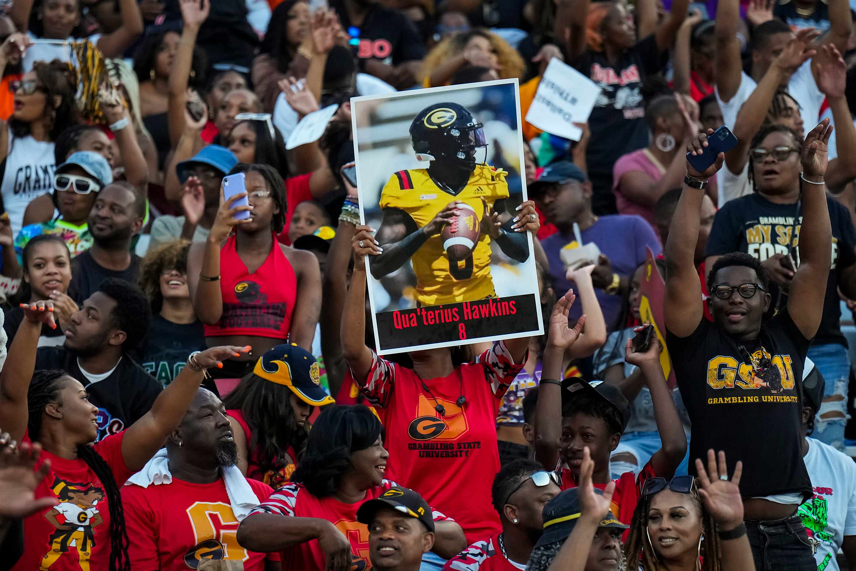 Grambling fans cheer their team during the first half of the State Fair Classic NCAA...