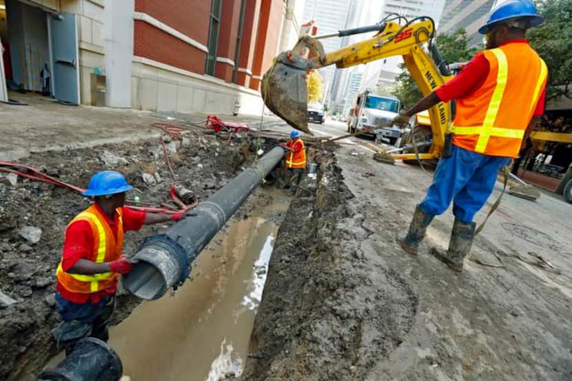 City crews replaced a damaged water main in downtown Dallas in Aug. 27, 2019. The broken...