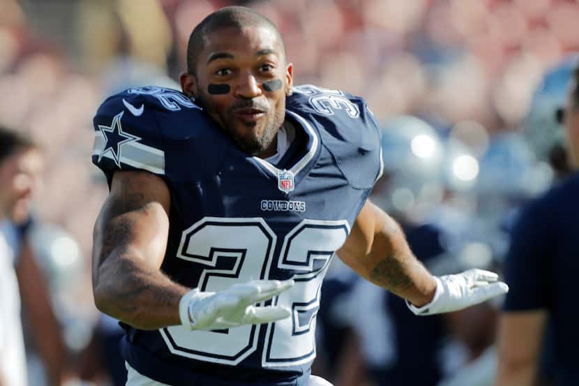 Dallas Cowboys cornerback Orlando Scandrick (32) does a little dance before the game against...