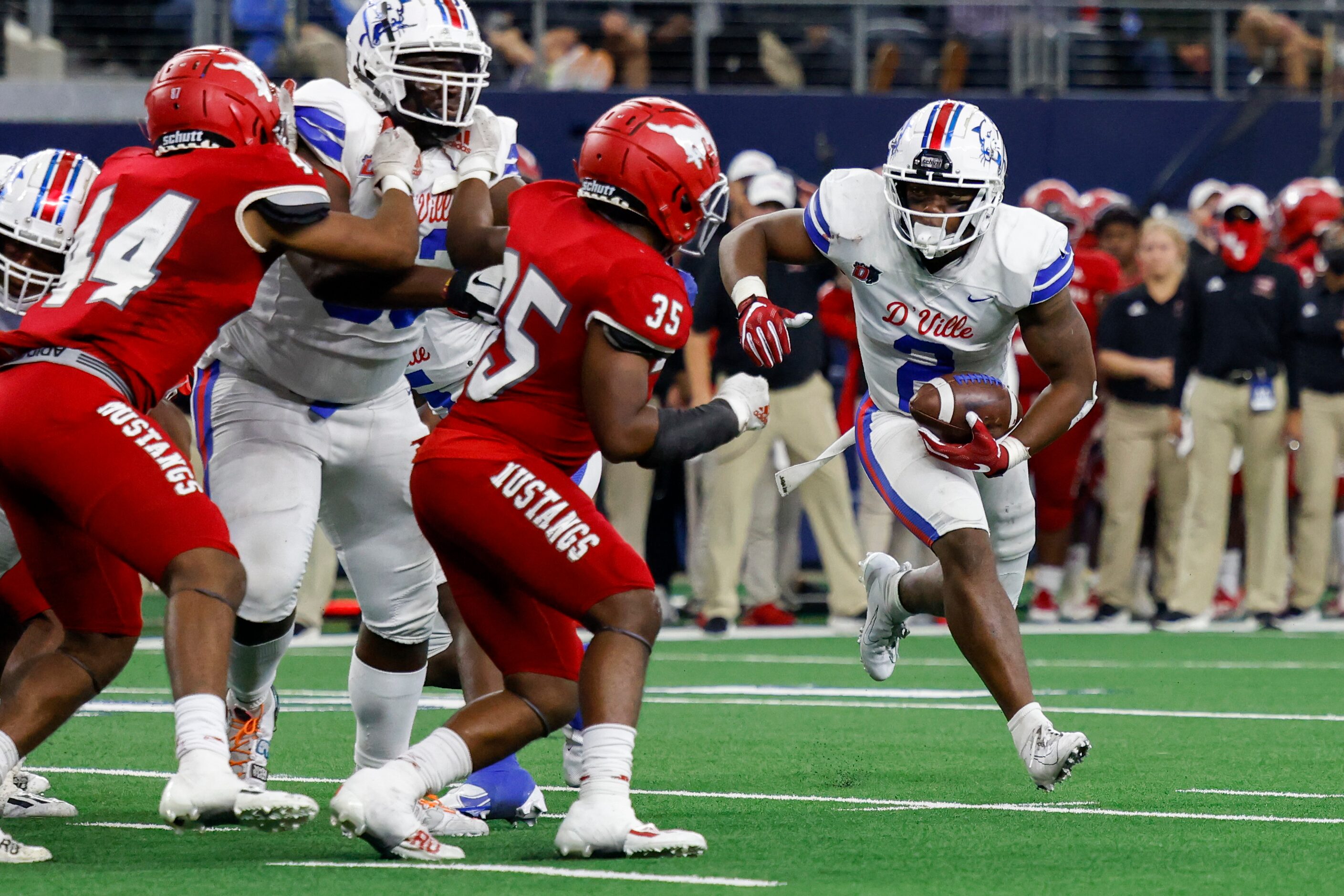 Duncanville linebacker Jordan Crook (2) rounds upfield towards Galena Park North Shore...