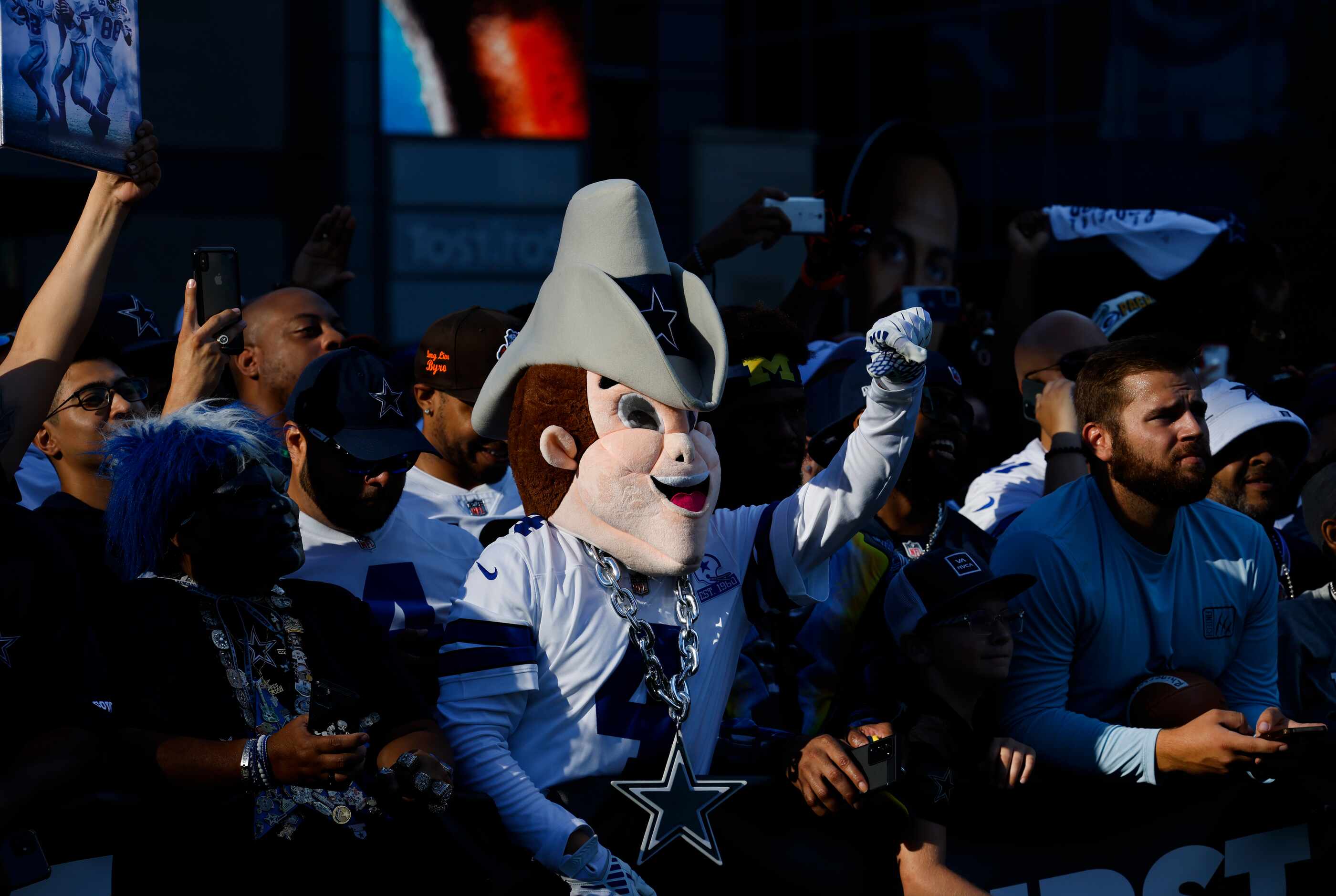 Dallas Cowboys fans gather and cheer during the recording of ESPN’s First Take in the...