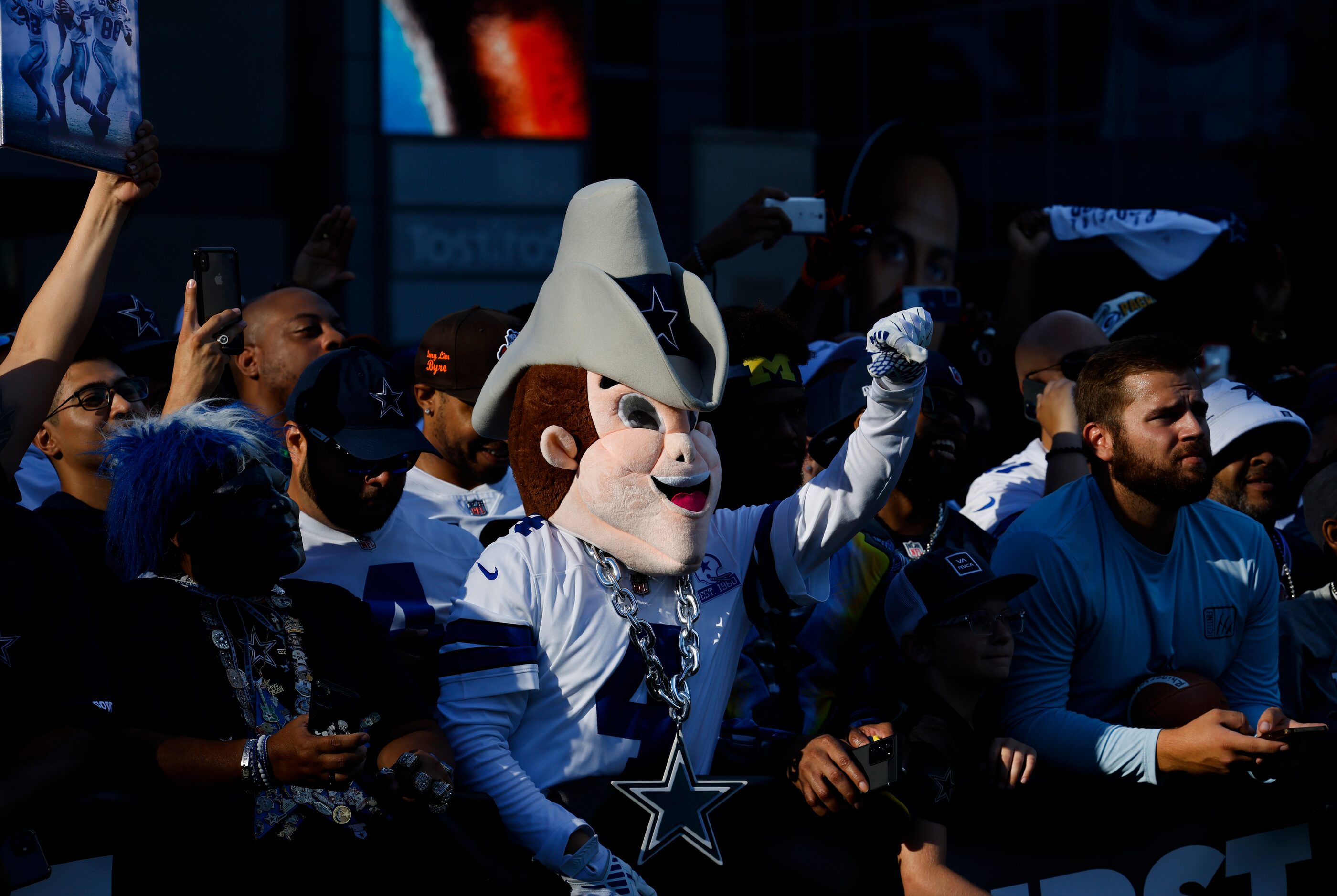 Dallas Cowboys fans gather and cheer during the recording of ESPN’s First Take in the...