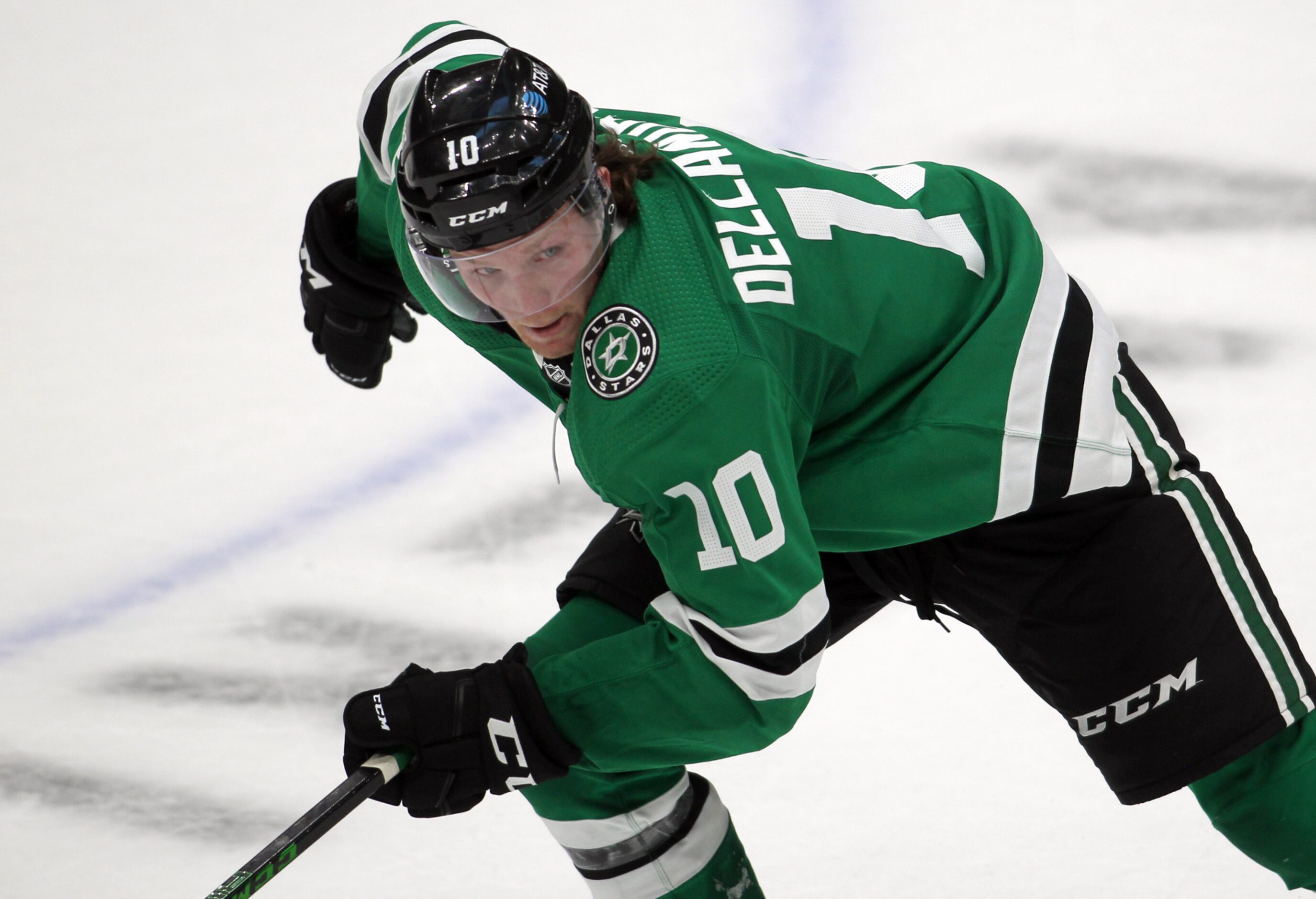 Dallas Stars forward Ty Dellandrea (10) hustles as he follows the puck during the 2nd period...