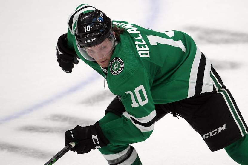 Dallas Stars forward Ty Dellandrea (10) hustles as he follows the puck during the 2nd period...