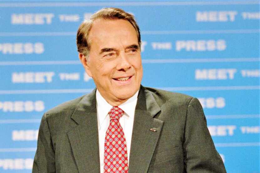 Senate Majority Leader Bob Dole smiles prior to appearing on NBC TV's 'Meet the Press' in...