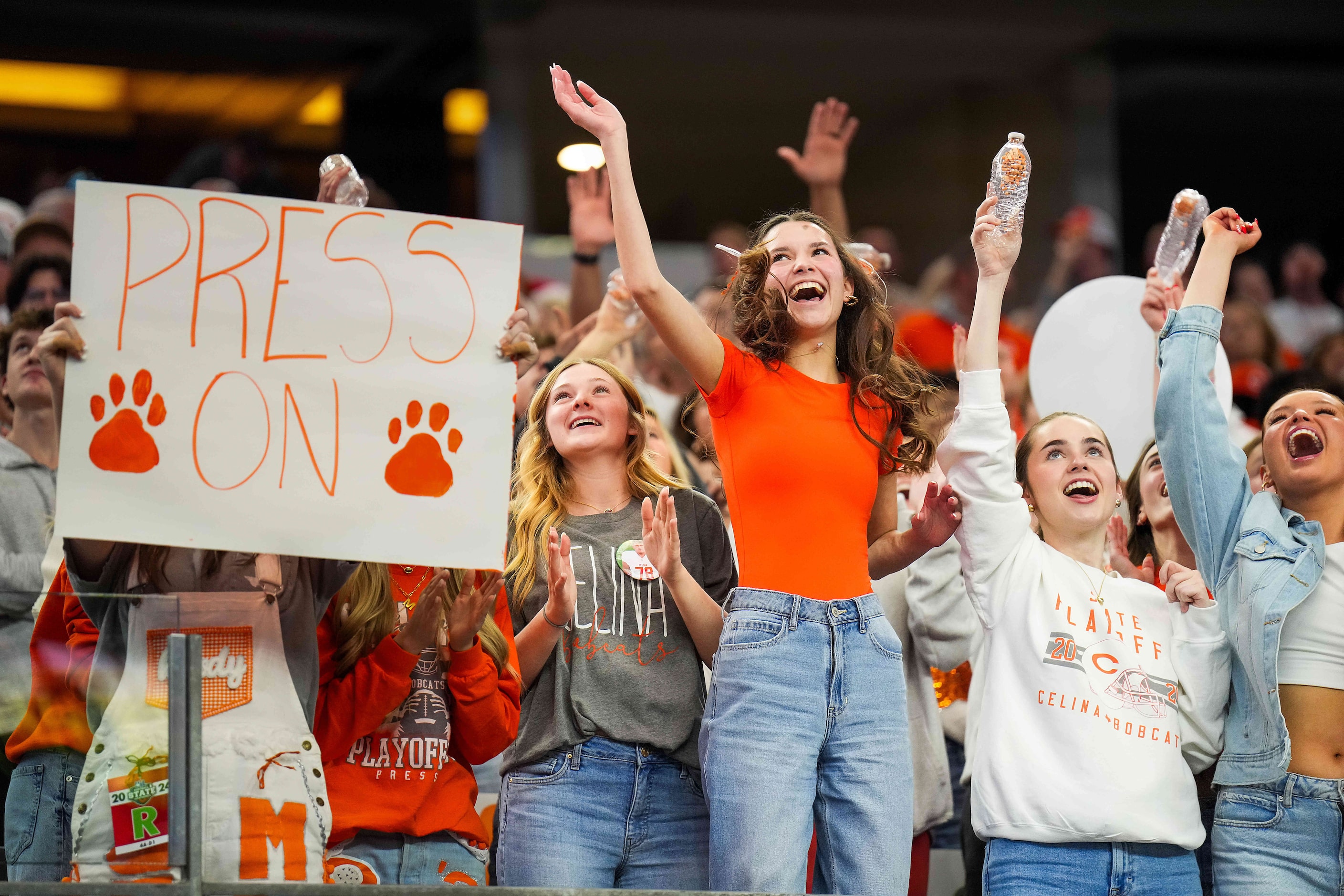 Celina fans cheer their team during the Class 4A Division I state football championship game...