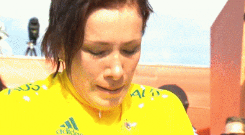 Australian cyclist Anna Mears cries at the 2012 Olympic Games