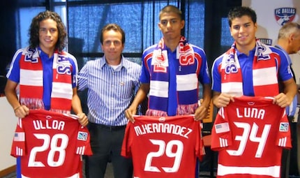 Victor Ulloa, Moises Hernandez, and Ruben Luna, seen here with current FC Dallas Head Coach...