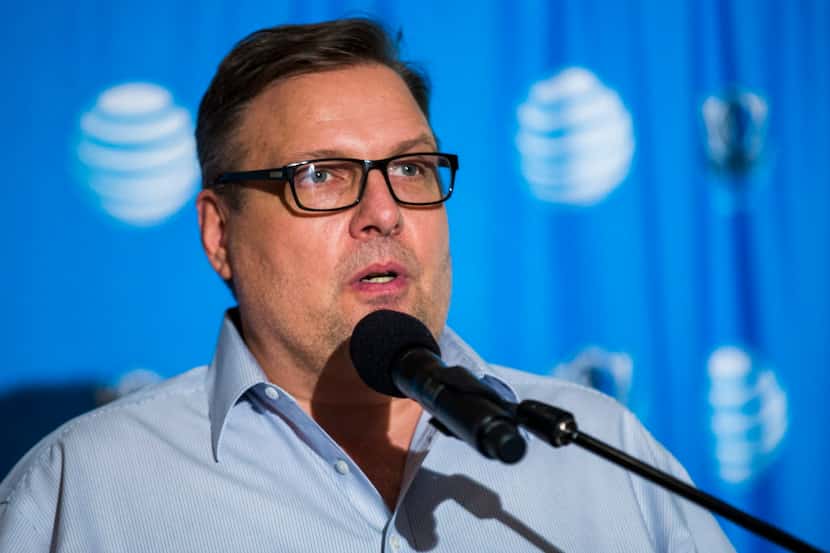 Dallas Mavericks general manager Donnie Nelson talks to the media during the Dallas...