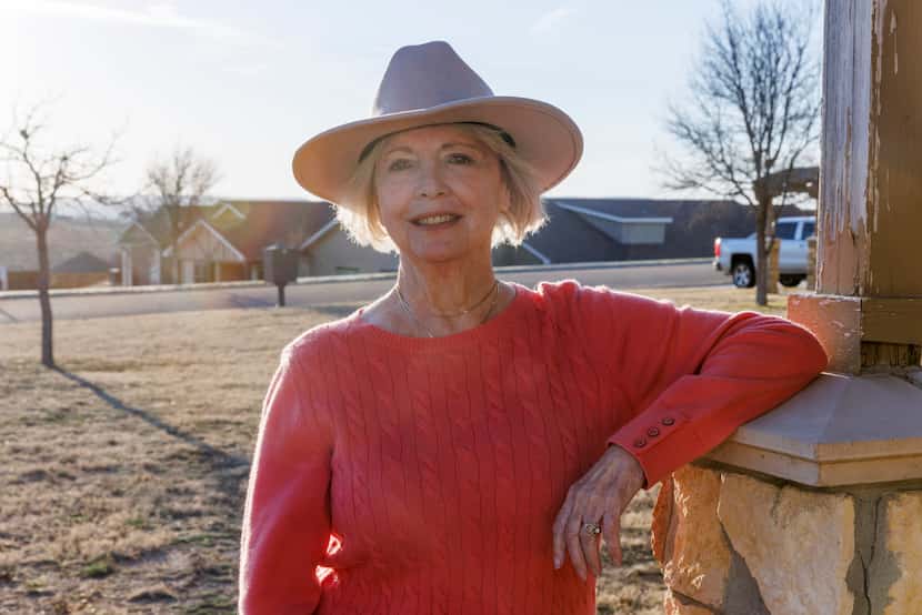Sandye Killebrew stands outside her home, Friday, March 1, 2024, in Canadian, Texas....