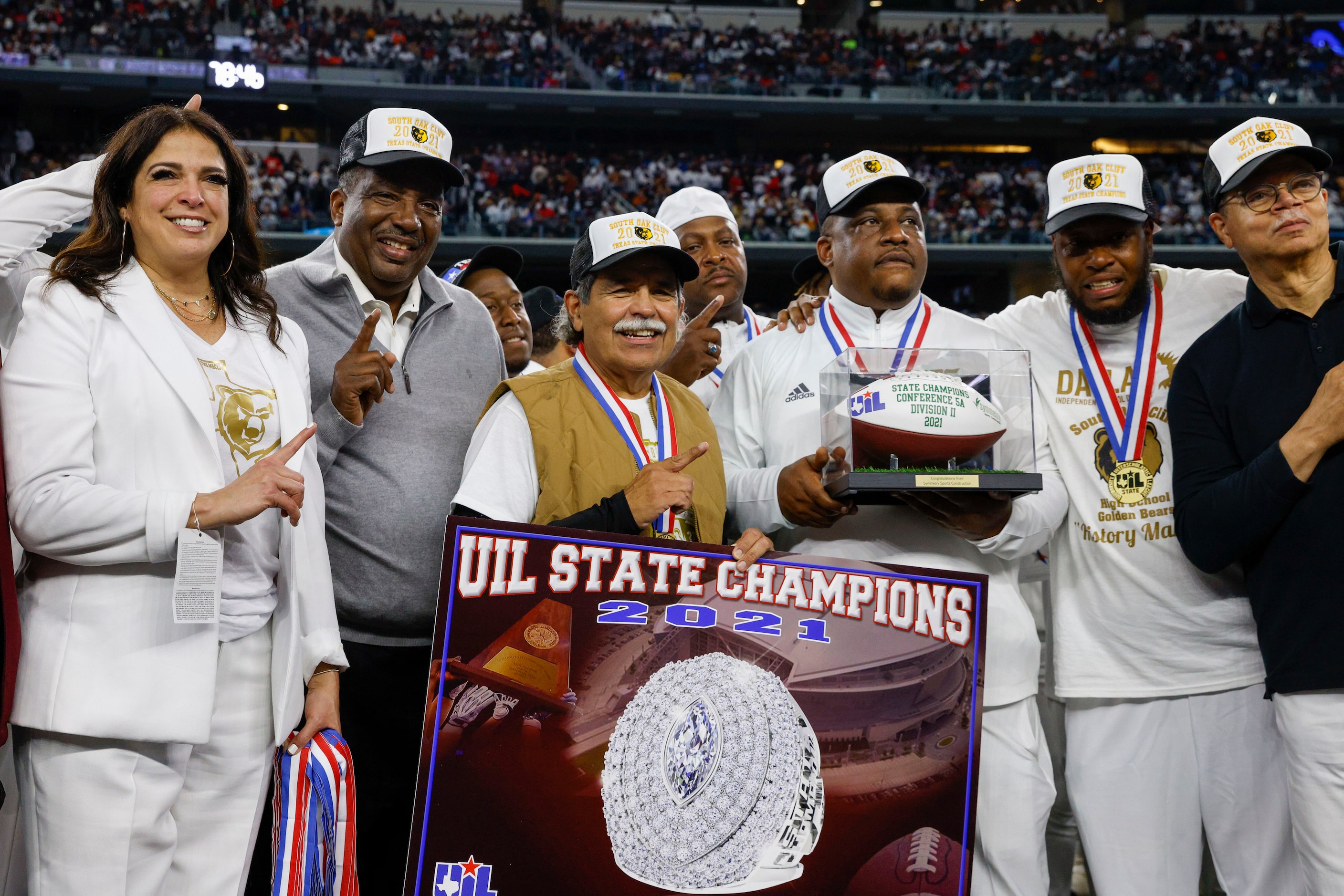 From left, Silvia Salinas, Dallas ISD executive director of athletics, state Sen. Royce...