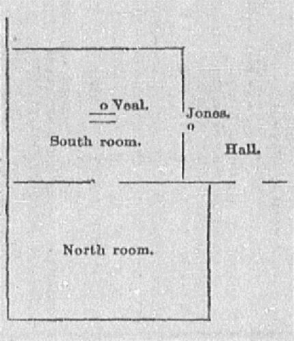 A layout of the rooms of the Confederate veterans headquarters on the day of the murder....