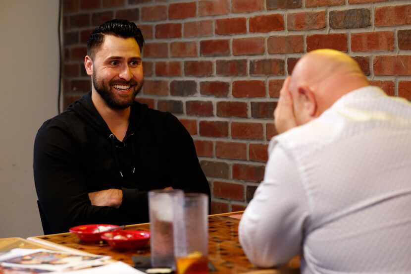 Texas Rangers outfielder Joey Gallo and Dallas Morning News reporter Evan Grant at a taping...