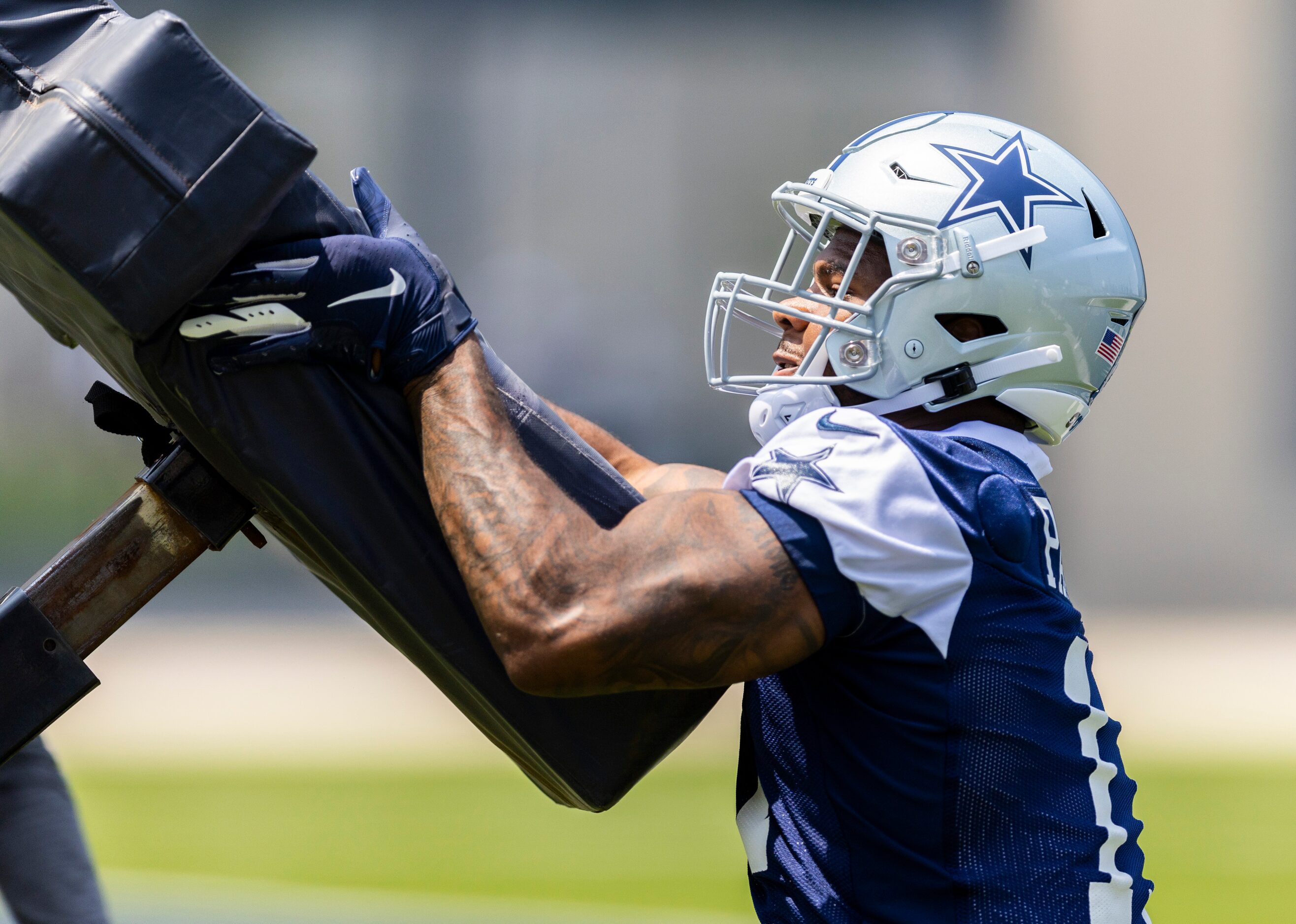 Dallas Cowboys linebacker Micah Parsons runs a drill during practice at The Star in Frisco,...