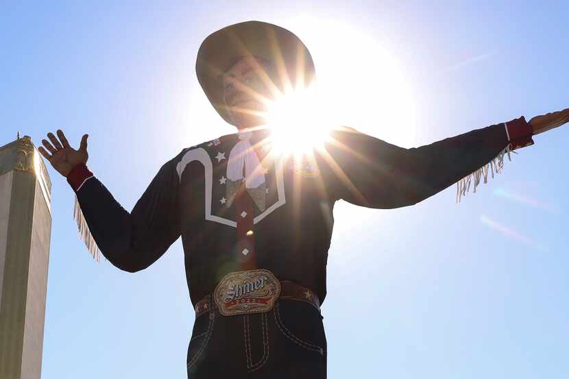 Big Tex stands welcoming the public at the State Fair of Texas in Dallas.