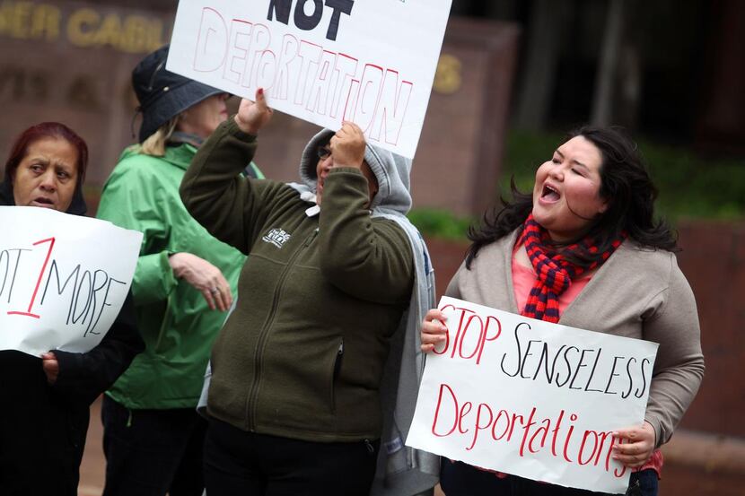 Greisa (right) demonstrated against deportations alongside her mother outside the Dallas...