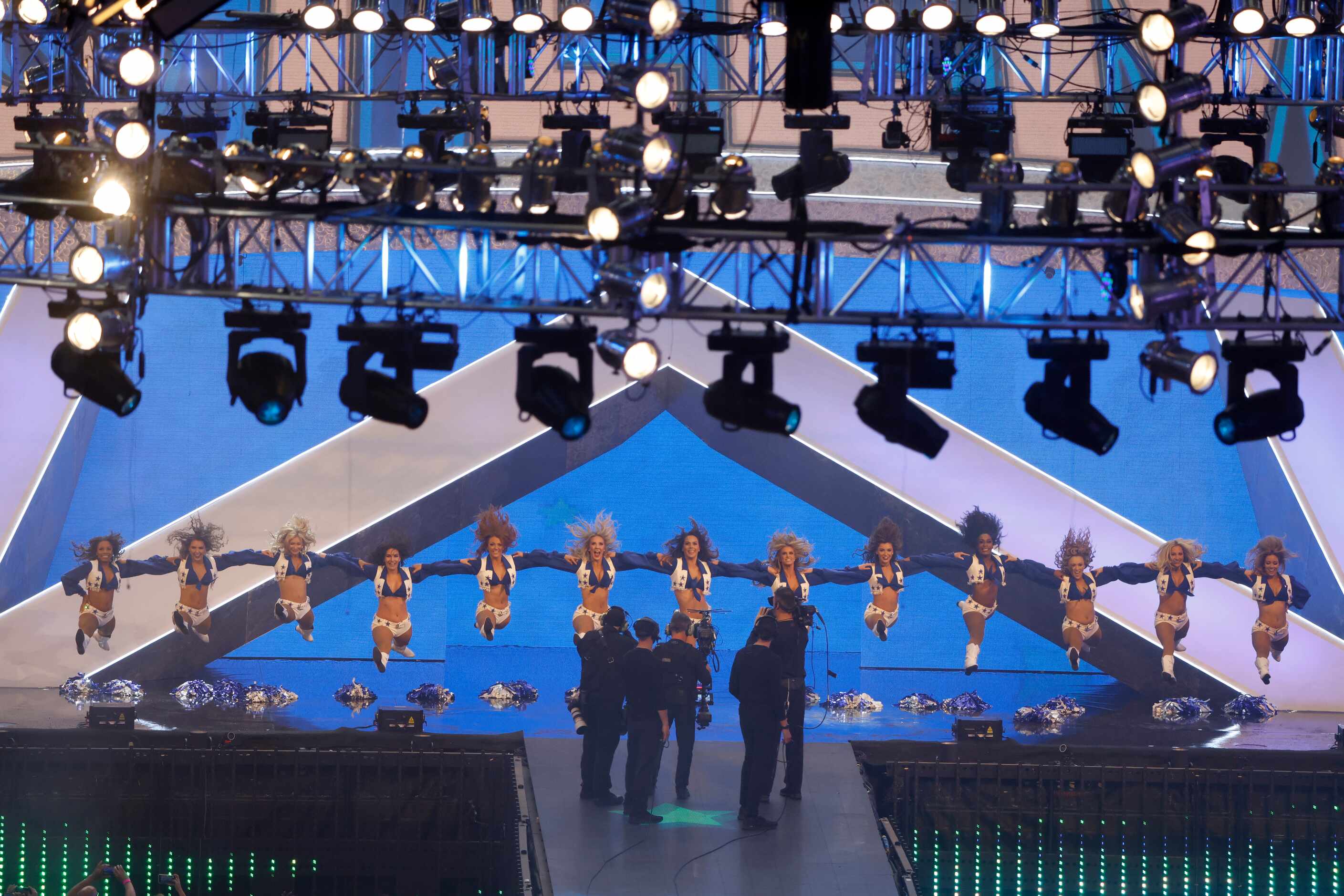The Dallas Cowboys Cheerleaders perform during WrestleMania in Arlington, Texas on Saturday,...