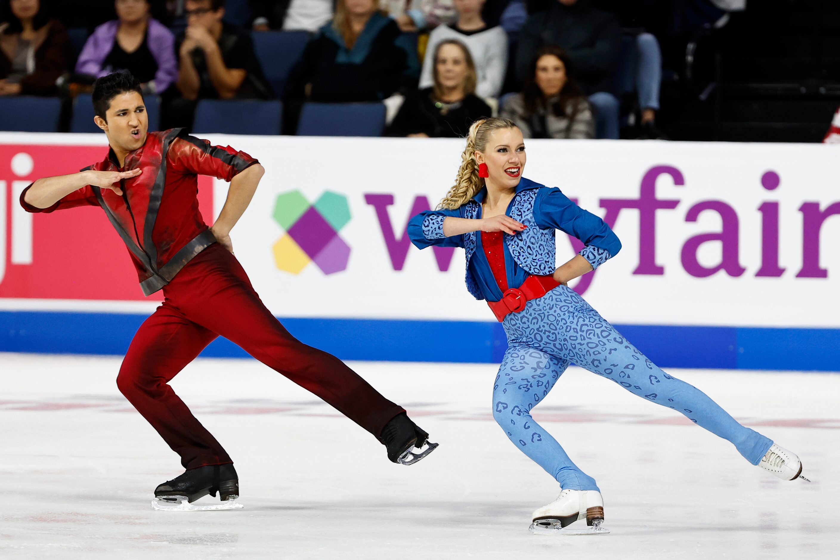 Marjorie Lajoie, right, and Zachary Lagha, left,of Canada, compete in the ice dance rhythm...