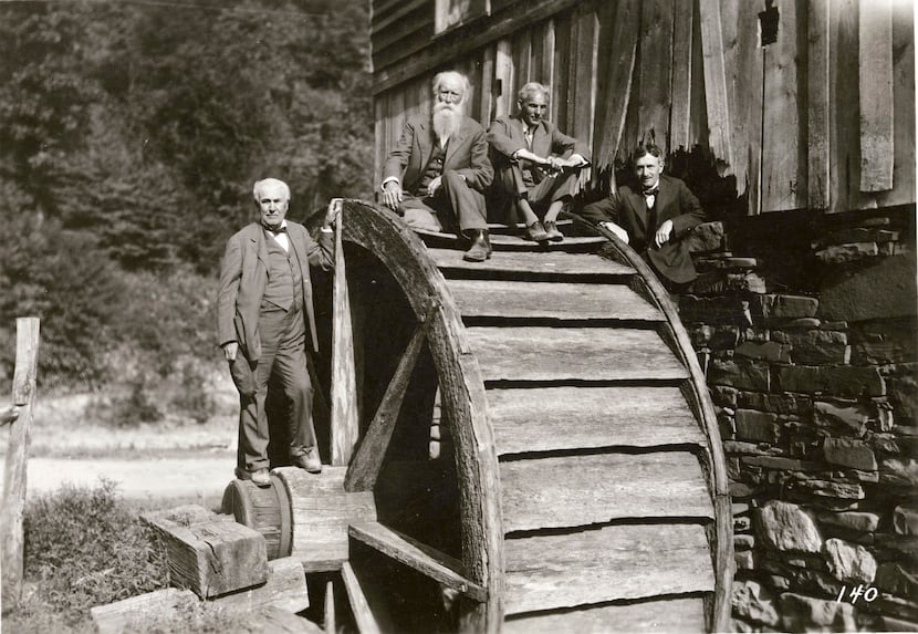 (From left) Thomas Edison, naturalist John Burroughs, Henry Ford and Harvey Firestone pose...