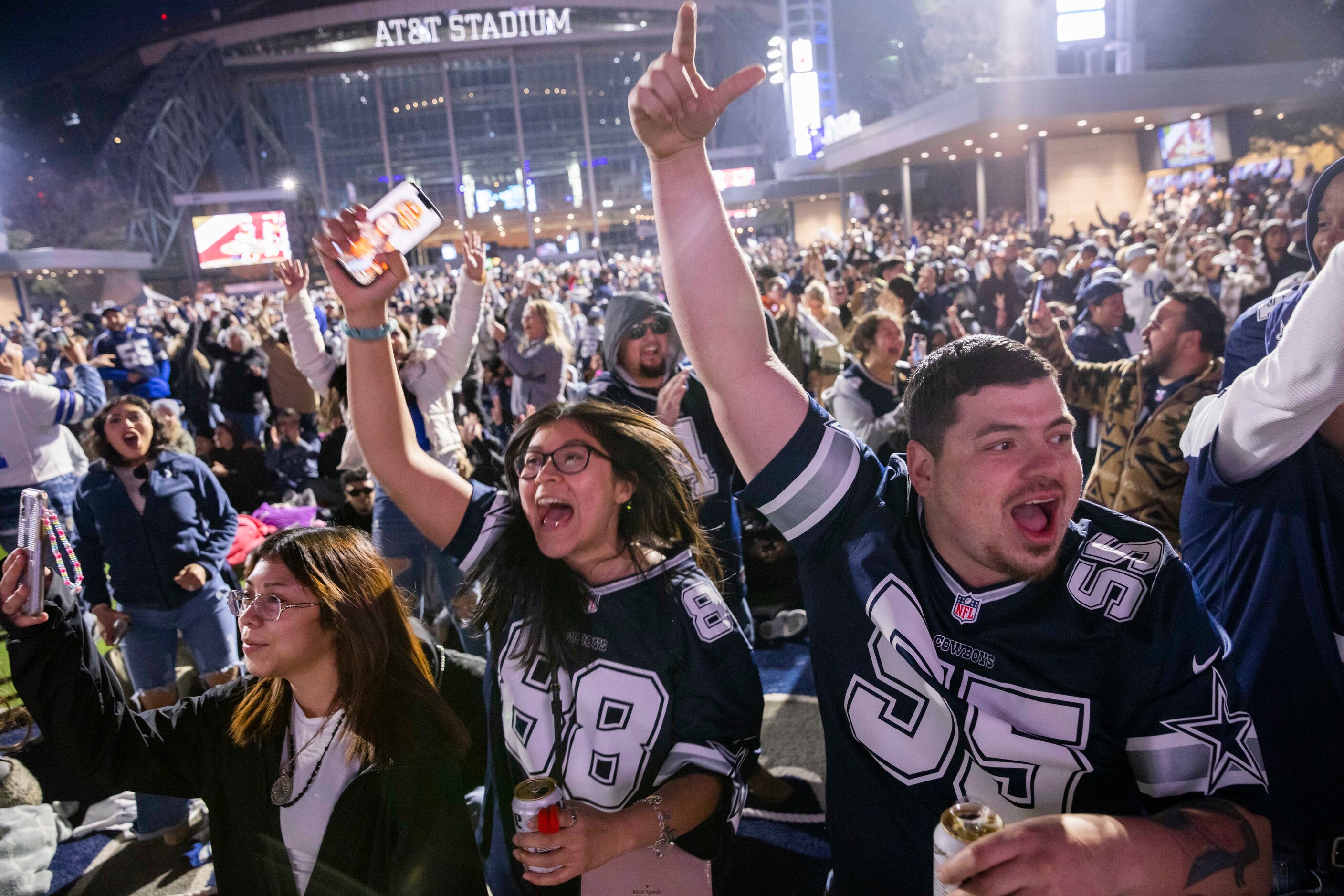 (From left) Andrea Garcia, Esmeralda Garcia and KC Packer of Fort Worth celebrate after a...