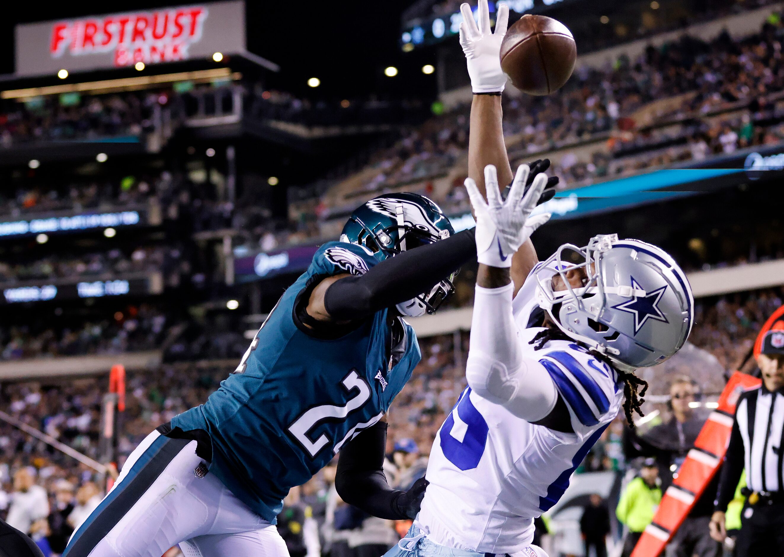 Dallas Cowboys wide receiver Noah Brown (85) goes high in the corner of the end zone for a...