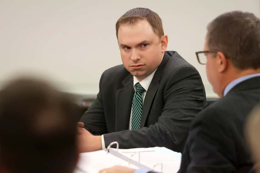 Former Fort Worth police Officer Aaron Dean is shown at his murder trial Tuesday in Fort Worth.