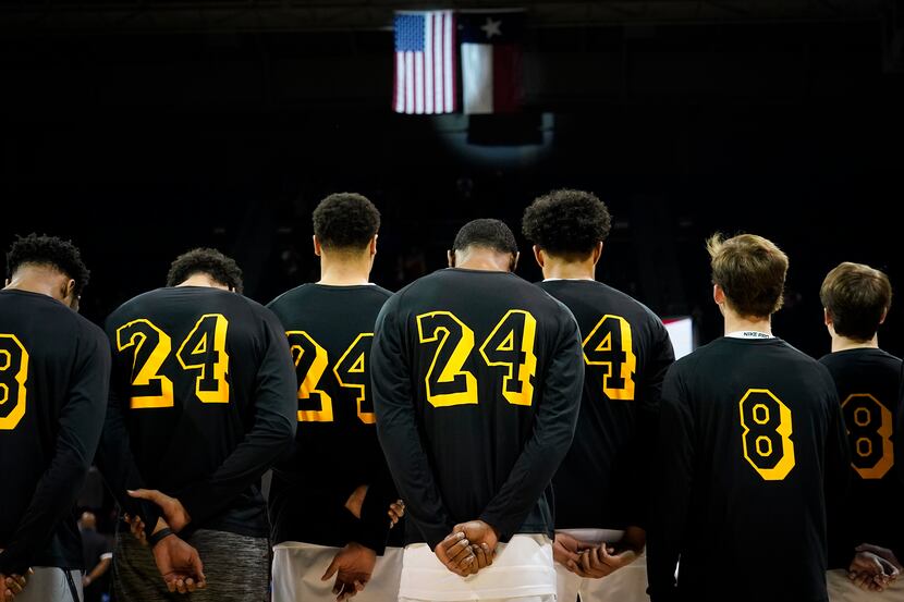 SMU players wear warmups honoring Kobe Bryant before an NCAA basketball game against Tulane...