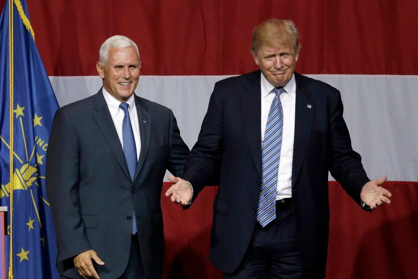 In this July 12, 2016 file photo, Indiana Gov. Mike Pence joins Republican presidential...