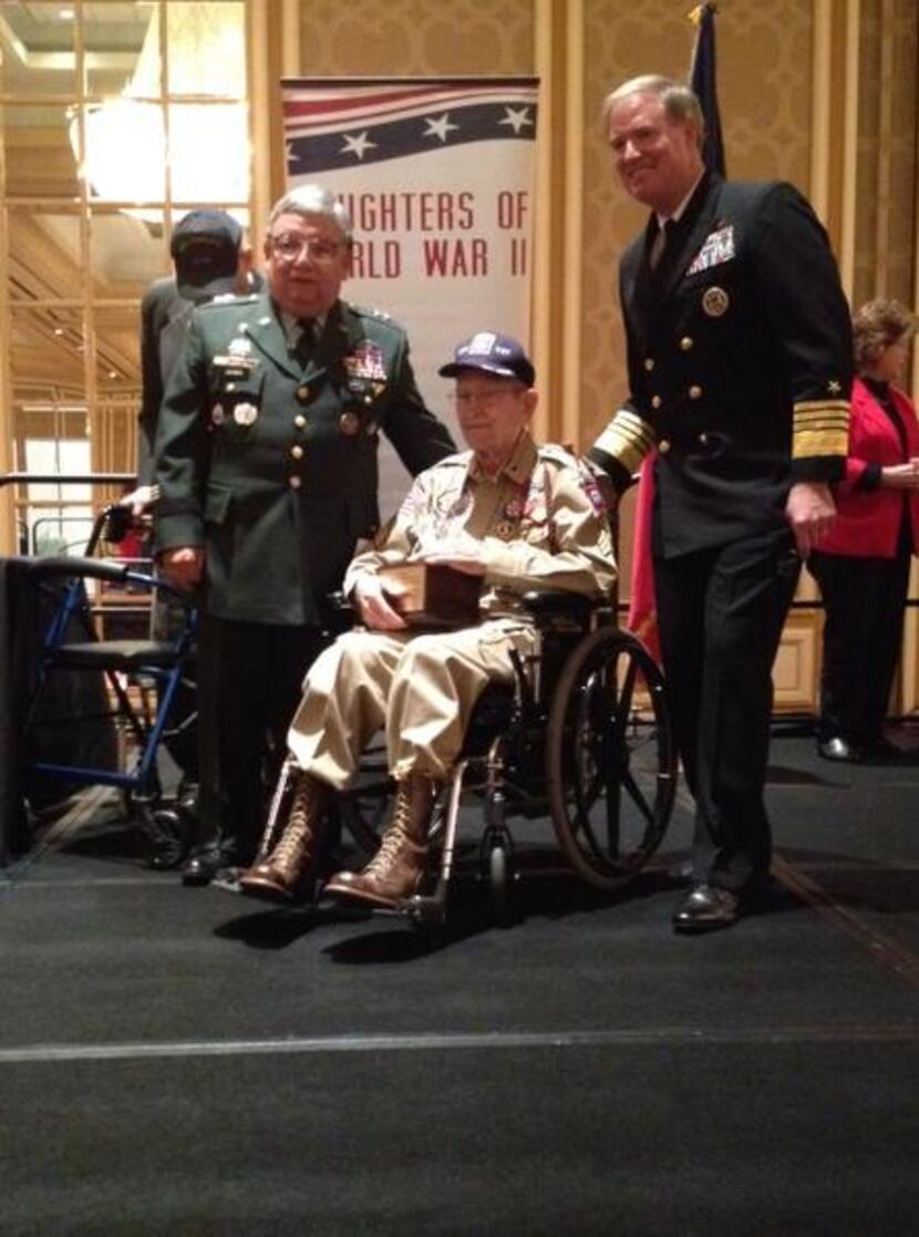 
Al Zapanta of Irving (left) and Admiral Patrick Walsh (right) present the 2013 Allies of...