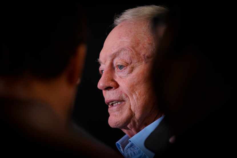 Dallas Cowboys team owner Jerry Jones responds to questions about the team's acquisition of...